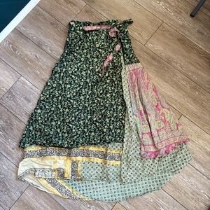 Silk Like Wrap Skirt Adjustable Boho Maxi Wrap Festival Resort Skirt